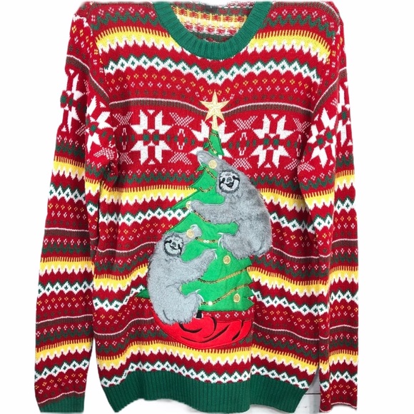 Blizzard Bay Other - Ugly Christmas Sloth on a Tree Men's Sweater S